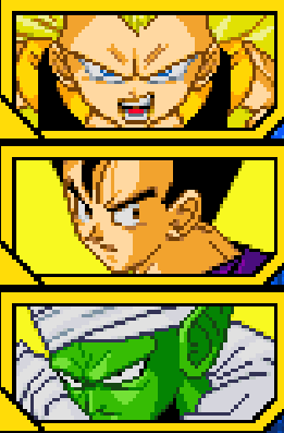 Gotenks Super Saiyan 3 et Gohan Ado et Piccolo